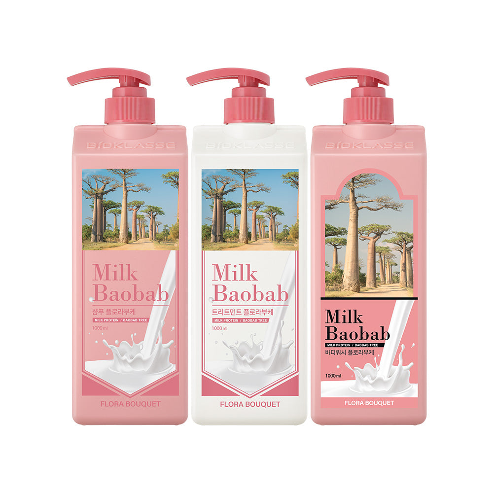 Milk Baobab Original Shampoo + Treatment + Body Wash (Flora Bouquet) - 1L x 3