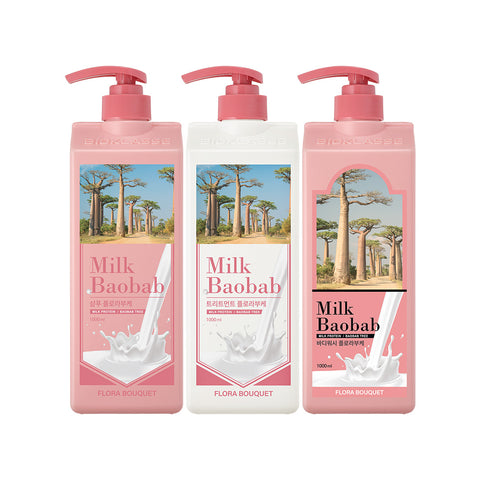Milk Baobab Original Shampoo + Treatment + Body Wash (Flora Bouquet) - 1L x 3