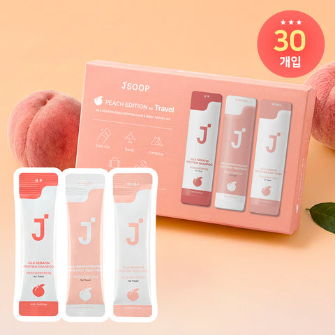 Jsoop Peach Travel Amenity 3-Piece Kit, 30pcs (6ml x10 each)