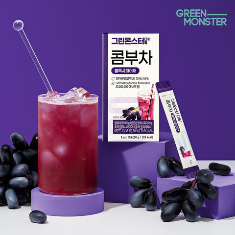 Green Monster Detox Kombucha Black Sapphire 2 Billion Probiotics 6 Boxes (60 Sticks)