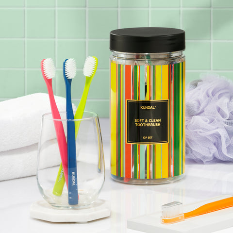 Kundal Soft & Clean Antibacterial Dual Microfine Toothbrush - Soft Bristles, 12pcs