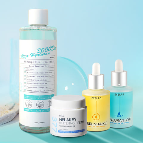 Eyelab Brightening + Hydration Basic Set (Hi-Oligo Hydrating Toner 500ml + Concentrated Hyaluronic Ampoule 30ml + Pure Vitamin Brightening Ampoule 30ml + MELAKI Whitening Cream 50ml)