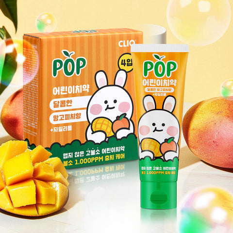 Clio Pop High-Fluoride Junior Toothpaste, Mango Peach - 90g (4+1 Pack)