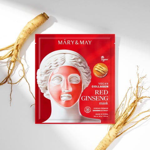 Mary&May Vegan Collagen Gel Mask 4pcs - 3 Types (Fresh Aloe / Red Ginseng / Charcoal PDRN)