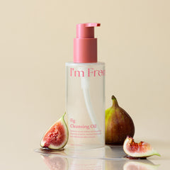 I'm From Fig Cleansing Oil bottle with figs on a beige background