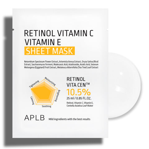 APLB Retinol + Vitamin C + Vitamin E Sheet Mask (10-Pack)