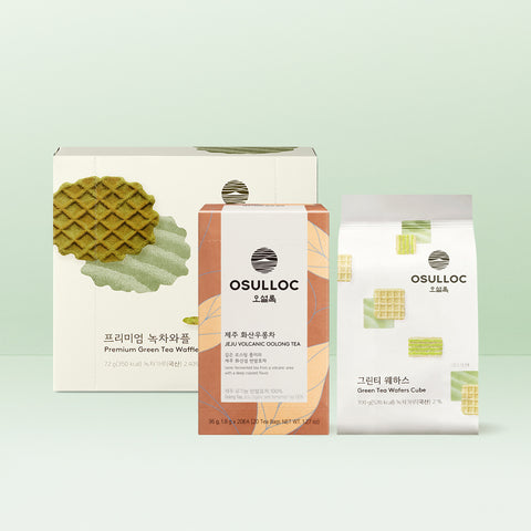 OSULLOC Sweet Tea Time Kit (Sweet Honey Black Tea + Waffle + Green Tea Wafers)