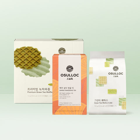 OSULLOC Sweet Tea Time Kit (Sweet Honey Black Tea + Waffle + Green Tea Wafers)
