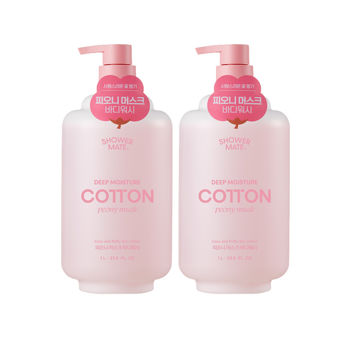 Shower Mate Deep Moisture Cotton Body Wash (Clean Soap) 1L x2 + Donkey Milk Soap 100g