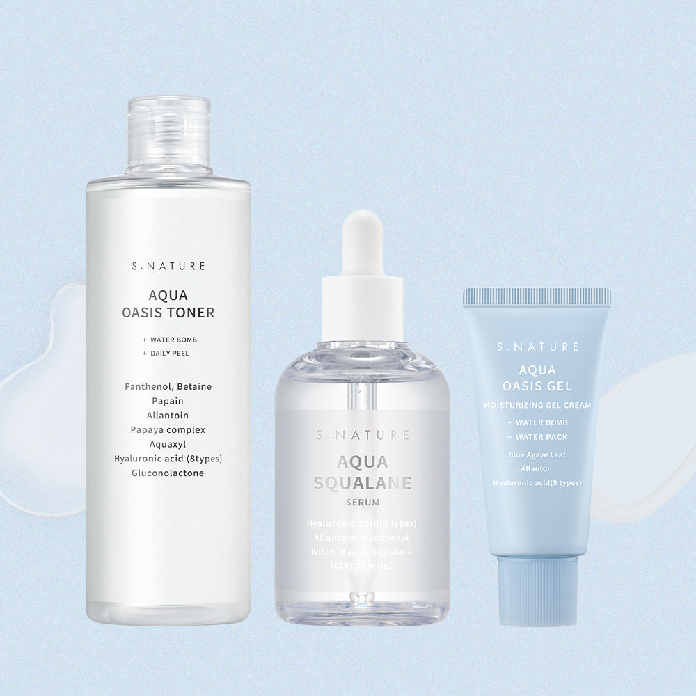 S.Nature Aqua Oasis Toner 300ml + Aqua Squalane Serum 100ml + Moisture Gel Cream 30ml (3-Piece Set)