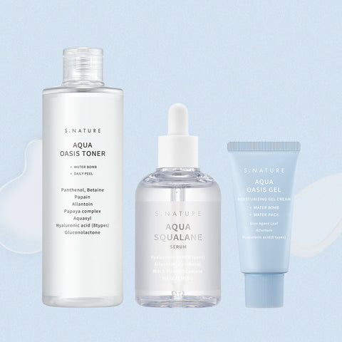 S.Nature Aqua Oasis Toner 300ml + Aqua Squalane Serum 100ml + Moisture Gel Cream 30ml (3-Piece Set)