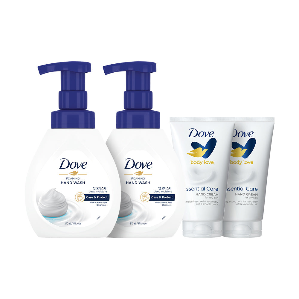 Dove Foaming Hand Wash Deep Moisture 240ml 2pcs + Hand Cream Essential Care 75ml 2pcs