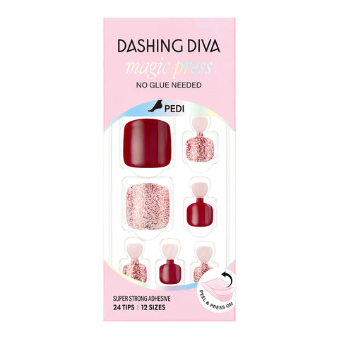 Dashing Diva Magic Press Pedicure Glittering Red