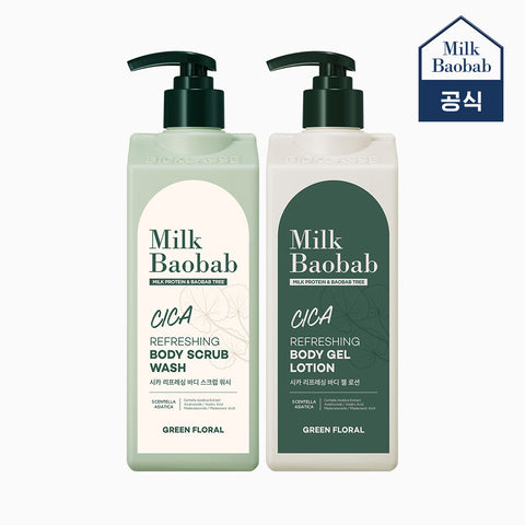 Milk Baobab Cica Refreshing Body Scrub Wash 500ml - 1+1 (Includes Ocean Breeze Pouch)