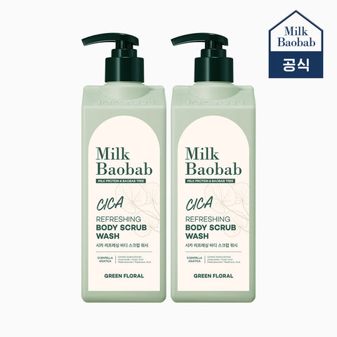 Milk Baobab Cica Refreshing Body Scrub Wash 500ml - 1+1 (Includes Ocean Breeze Pouch)