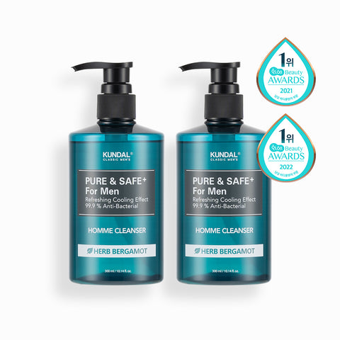 Kundal Pure & Safe Cooling Men's Cleanser 300ml (2 Pack) + Treatment 100ml