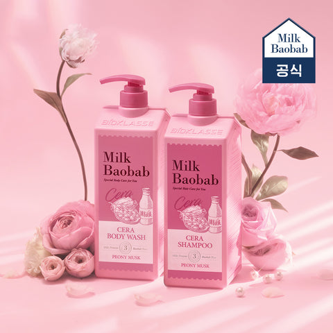 Milk Baobab Cera Shampoo + Body Wash Set (Peony Musk), 1.2L each, 2-piece