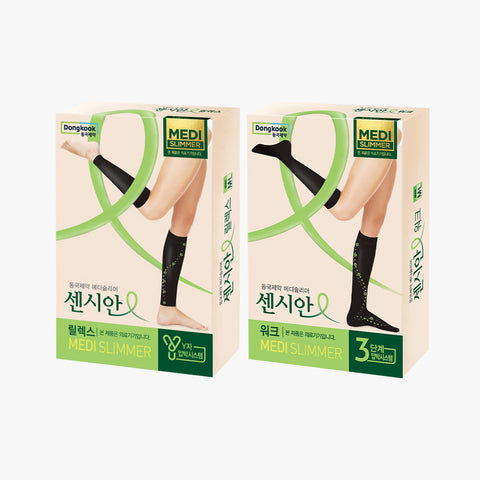 DongKook Censian Medical Compression Calf Stockings Medislimmer Relax Black S + Work Black S (1pc + 1pc)