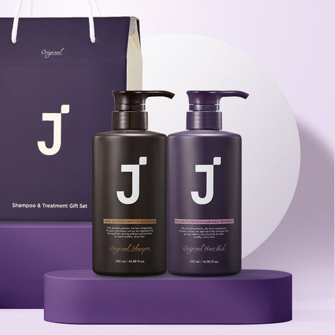 Jsoop Silk Keratin Shampoo + Treatment Gift Set (Damaged Hair Care) - 500ml + 500ml