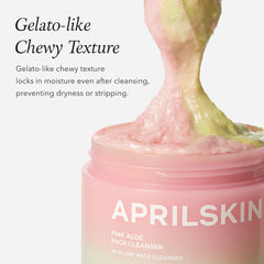 APRILSKIN pink aloe pack cleanser with gelato-like chewy texture on a white background