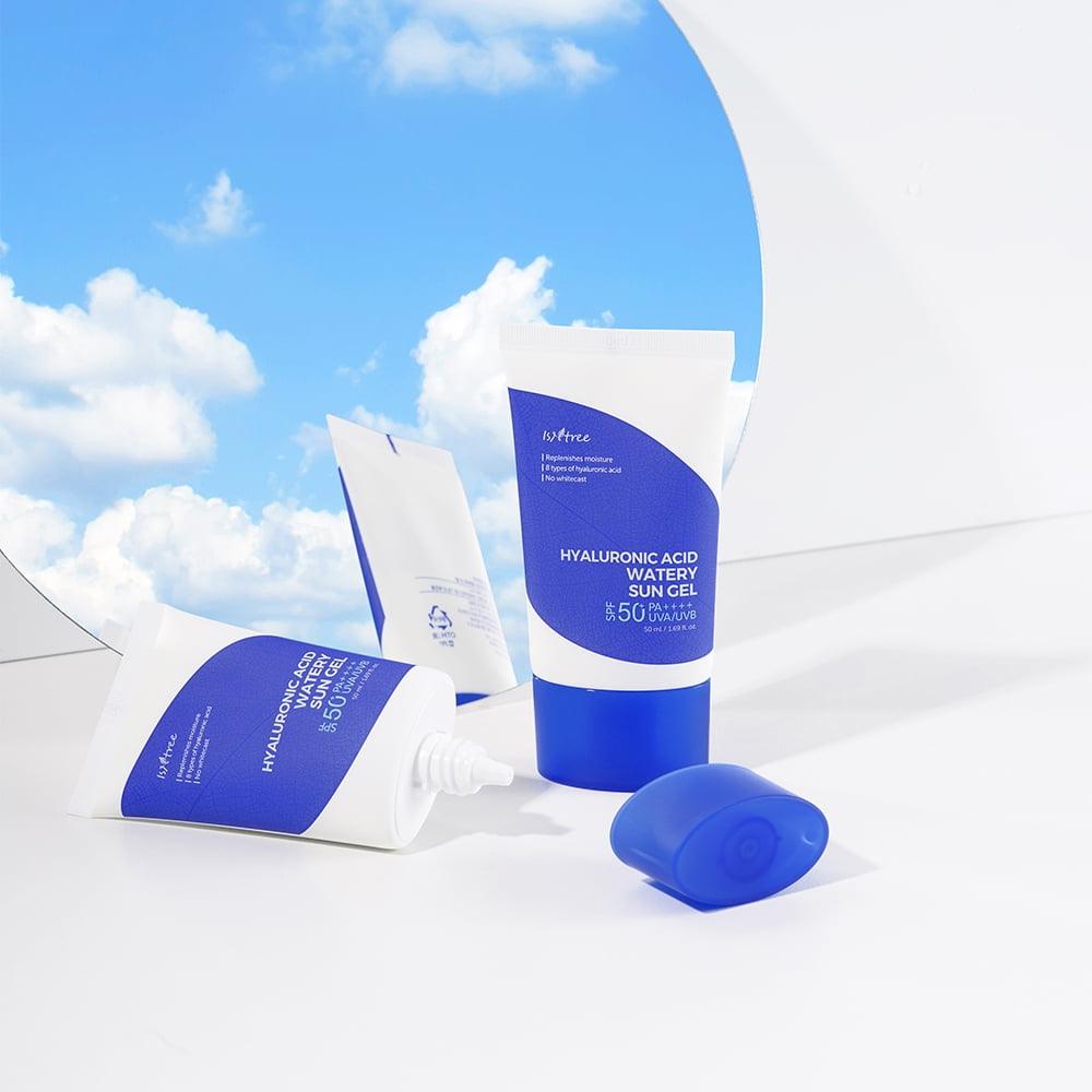 Soonsu Beauty Hyaluronic Acid Watery Sun Gel SPF50 PA++++ packaging design