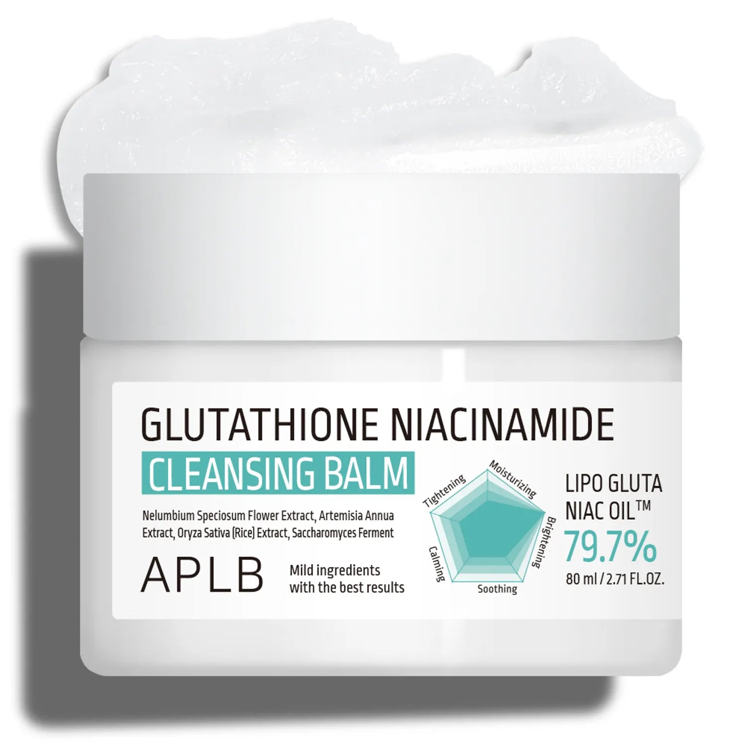 Cleansing balm container with label on a white background