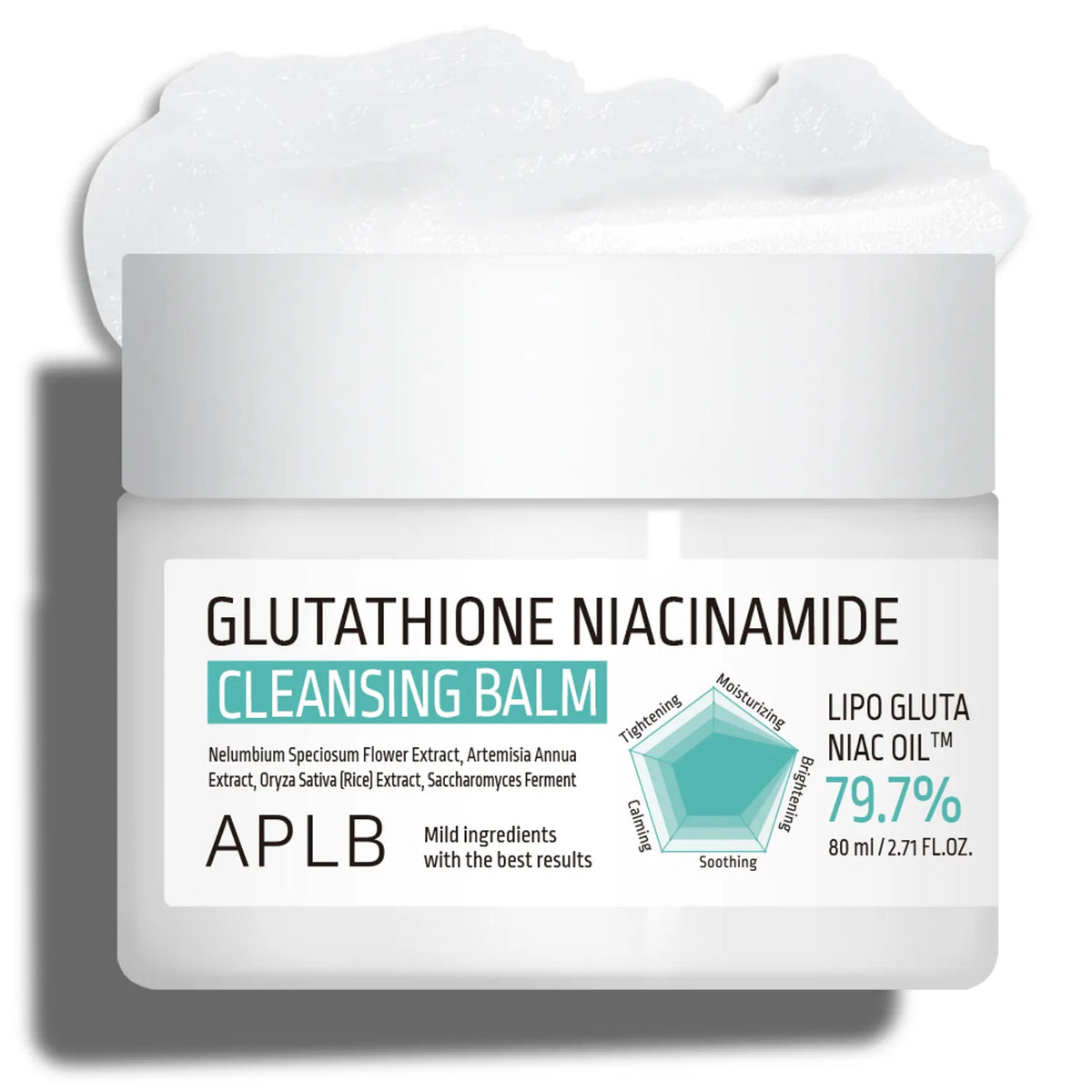 Cleansing balm container with label on a white background