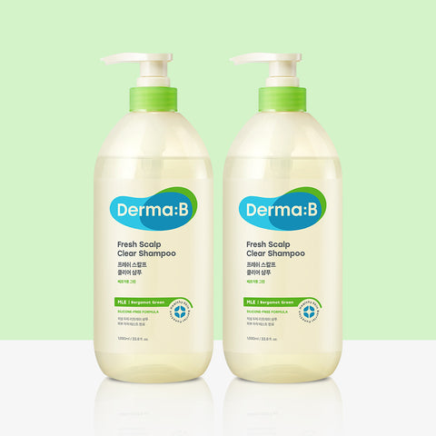 Derma:B Fresh Scalp Clear Shampoo (Bergamot Green) 1000ml (2 Pack)