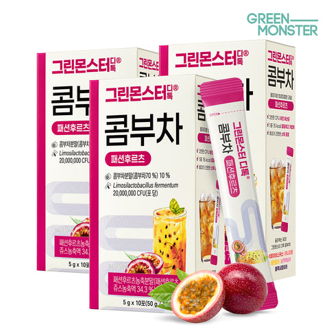 Green Monster Detox Kombucha Passionfruit 2B Probiotics 3-Box Set (30 Sticks 5 g each)