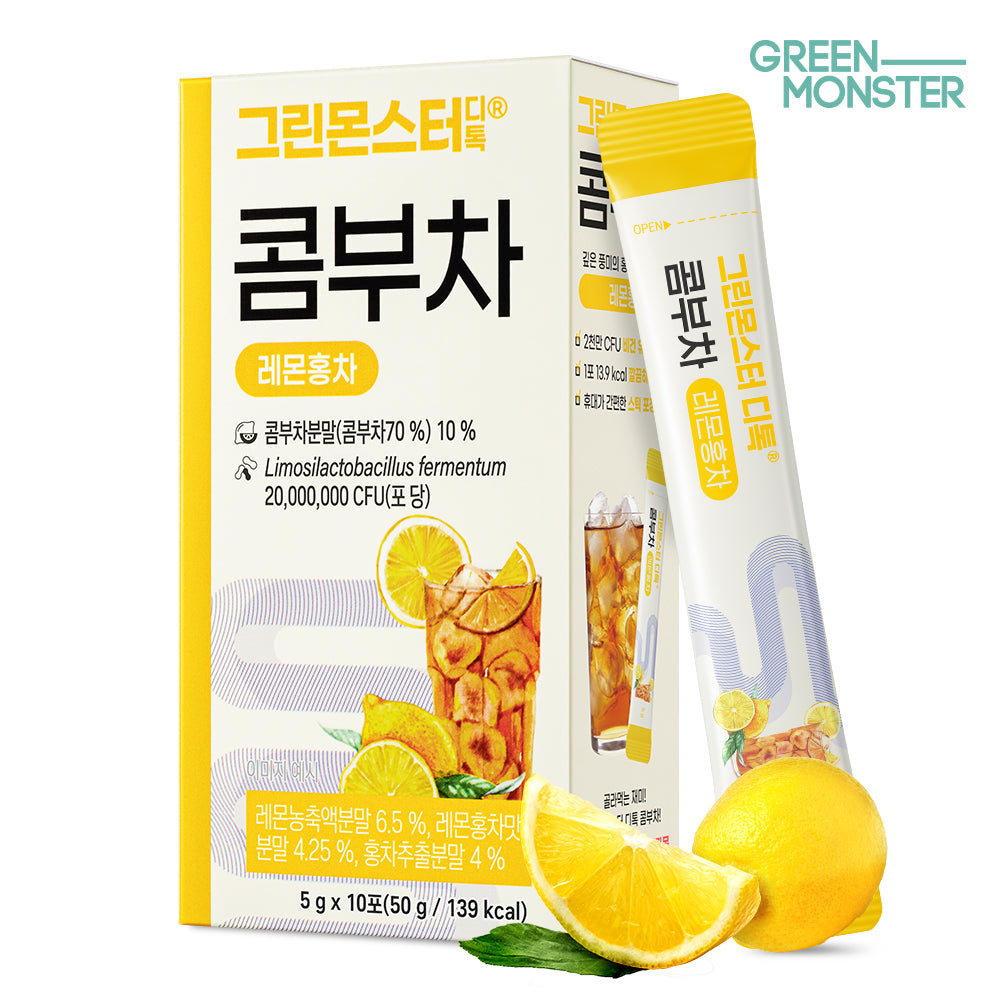Green Monster Detox Kombucha Lemon Black Tea 2 Billion Probiotics 10 Sticks (50g)