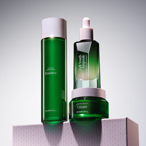 Evercell Cell Youth Ritual 3-Piece Anti-Aging Set + 5 Mask Sheets & Gift Bag (Ampoule Cream Essence)