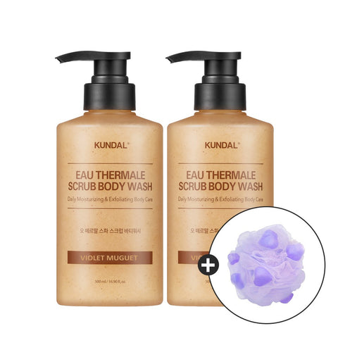 Kundal Eau Thermale Spa Scrub Body Wash 500ml (2 Pack) - Violet Muguet / Cozy Dazzling / Leather Iris