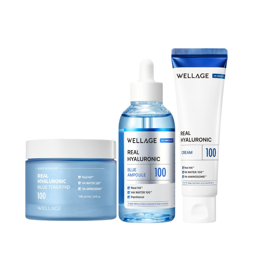 Wellage Real Hyaluronic Pad 70 sheets (210ml) + Ampoule 100ml + Cream 80ml
