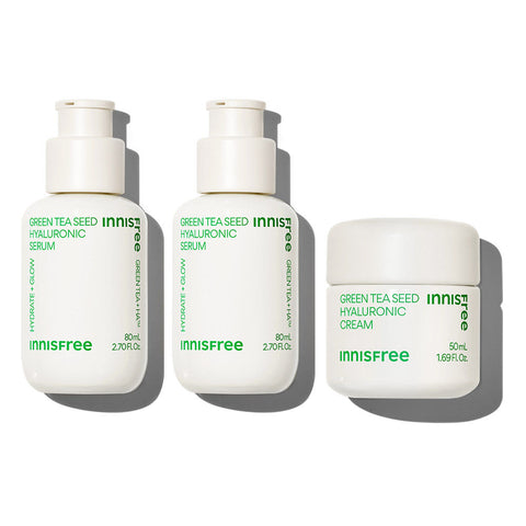 Innisfree Green Tea Seed Hyaluronic Acid Serum 80ml (2 Pack) + Green Tea Seed Hyaluronic Acid Cream 50ml