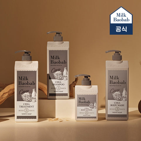 Milk Baobab Cera Shampoo + Treatment + Body Wash (White Soap), 1.2L, 3-Pack
