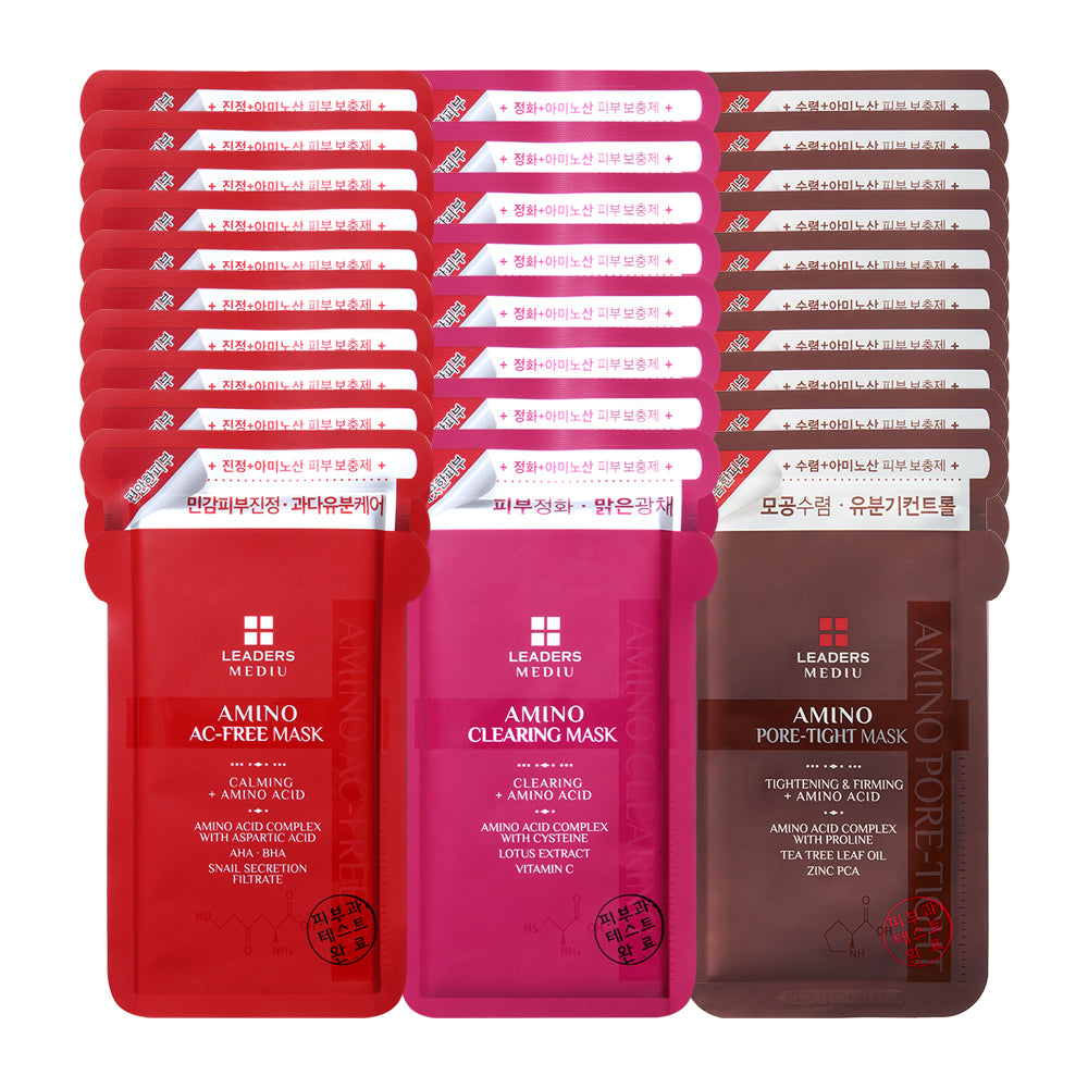 Leaders Mediu Amino Sensitive Soothing Brightening Oil?Control Mask Pack (30 sheets, 25ml each)