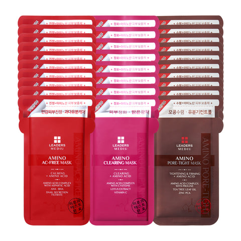 Leaders Mediu Amino Sensitive Soothing Brightening Oil?Control Mask Pack (30 sheets, 25ml each)