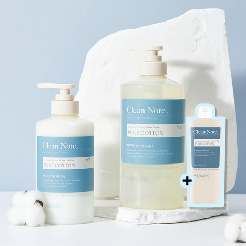 Kerasys Clean Note Pure Cotton Perfume Body Wash 800ml + Body Lotion 500ml + Body Wash 180ml
