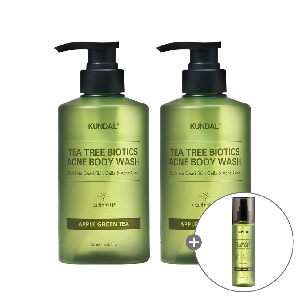 Kundal Tea Tree Biotics Acne Body Wash 500ml (2 pcs) + Clear Body Mist 200ml