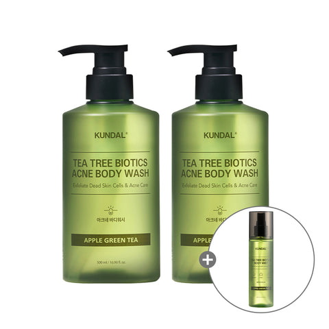 Kundal Tea Tree Biotics Acne Body Wash 500ml (2 pcs) + Clear Body Mist 200ml