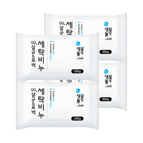 Clio Saenghwal Mulga 99% Germ-Reducing & Whitening Laundry Soap (200g) - 4 Bars x 2 Packs