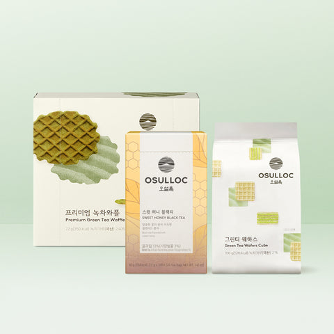 OSULLOC Sweet Tea Time Kit (Sweet Honey Black Tea + Waffle + Green Tea Wafers)
