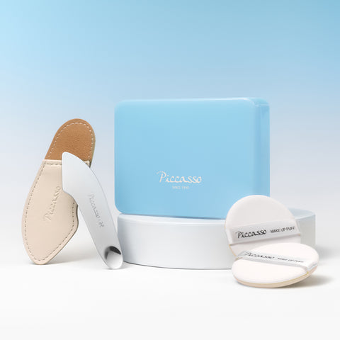 Picasso Two-in-One Base 3-Piece Set (Two-Way Spatula + 2 Puffs + Blue Multi Case)