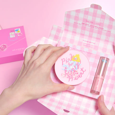 AGE20'S Pink For Every Heart D'Origin Essence Pact (Pink Latte) 12.5g + Lip Balm 3.5g