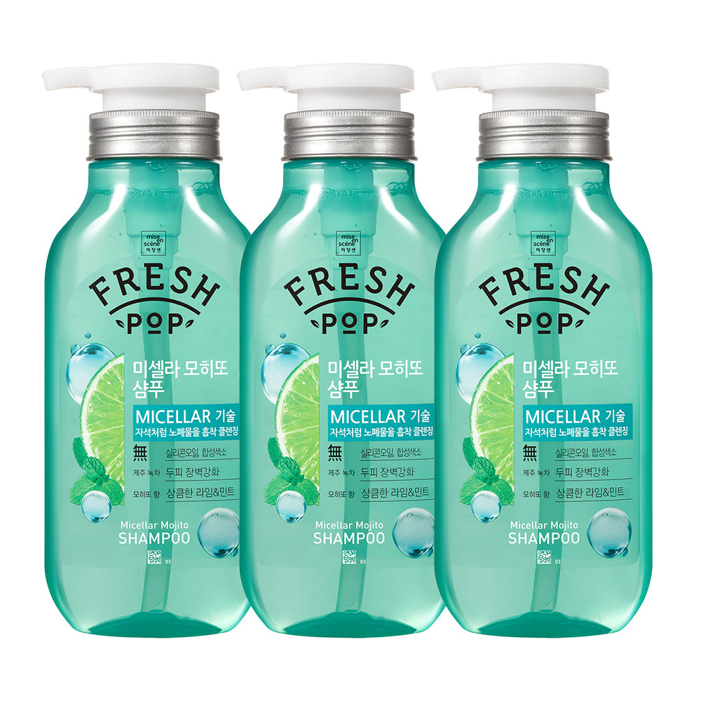 Mise en Scene Fresh Pop Micellar Mojito Shampoo for Oily Scalp, 500ml (3 Pack)