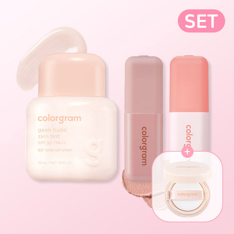 Colorgram Geek Nude Skin Tint 30ml + Geek Nude Color Cover Tint 5g + Lip Tint 3-Piece Set