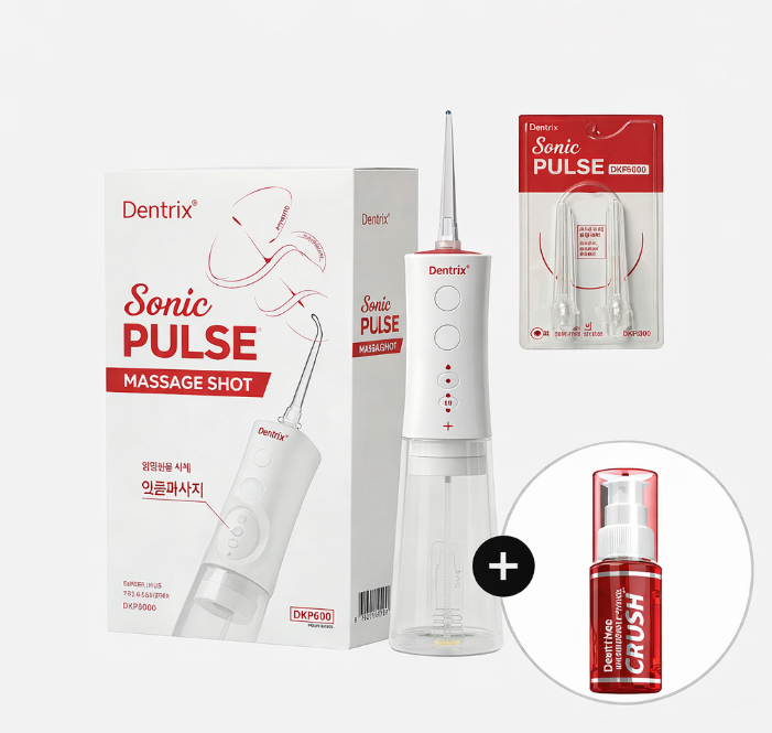 DongKook DENTRIX Sonic Pulse Massage Shot Oral Irrigator 2 Nozzles + Crush Concentrated Gargle 25ml