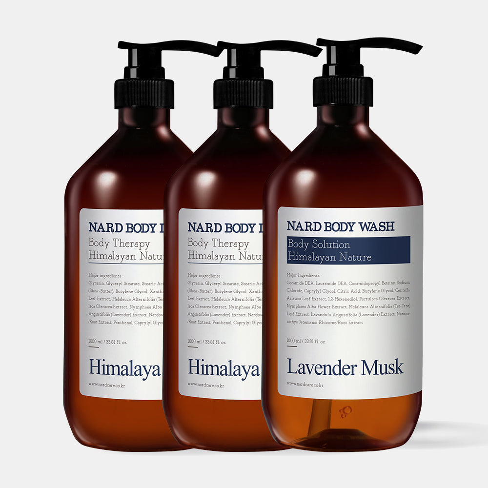 Nard Body Set Lavender Musk Body Lotion 1L (2 Pack) + Body Wash 1L (1-pack)