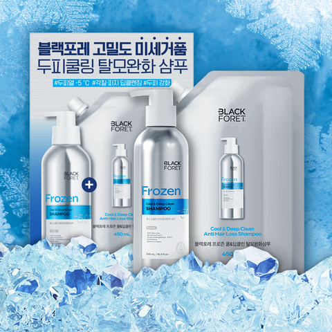Black Foret Cool & Deep Clean Anti-Hair Loss Scalp Shampoo, Mildly Acidic - 500ml + 450ml + Treatment 250ml (Mandarin Scent)