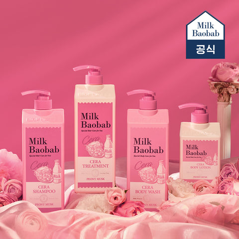 Milk Baobab Cera Shampoo + Body Wash Set (Peony Musk), 1.2L each, 2-piece